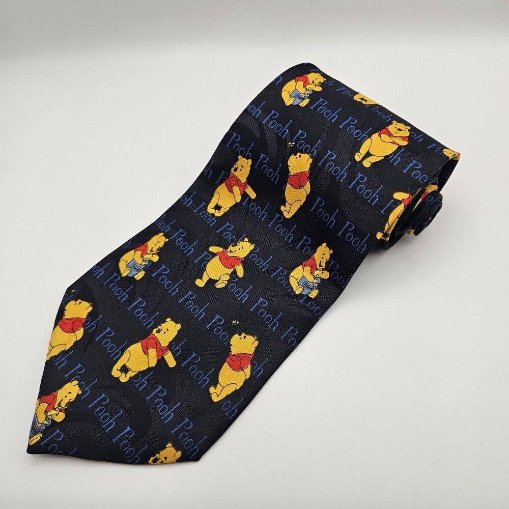 Disney Winnie The‎ Pooh Navy Text Honey Pot Tie Cartoon Teacher Party 59x4 1/8
